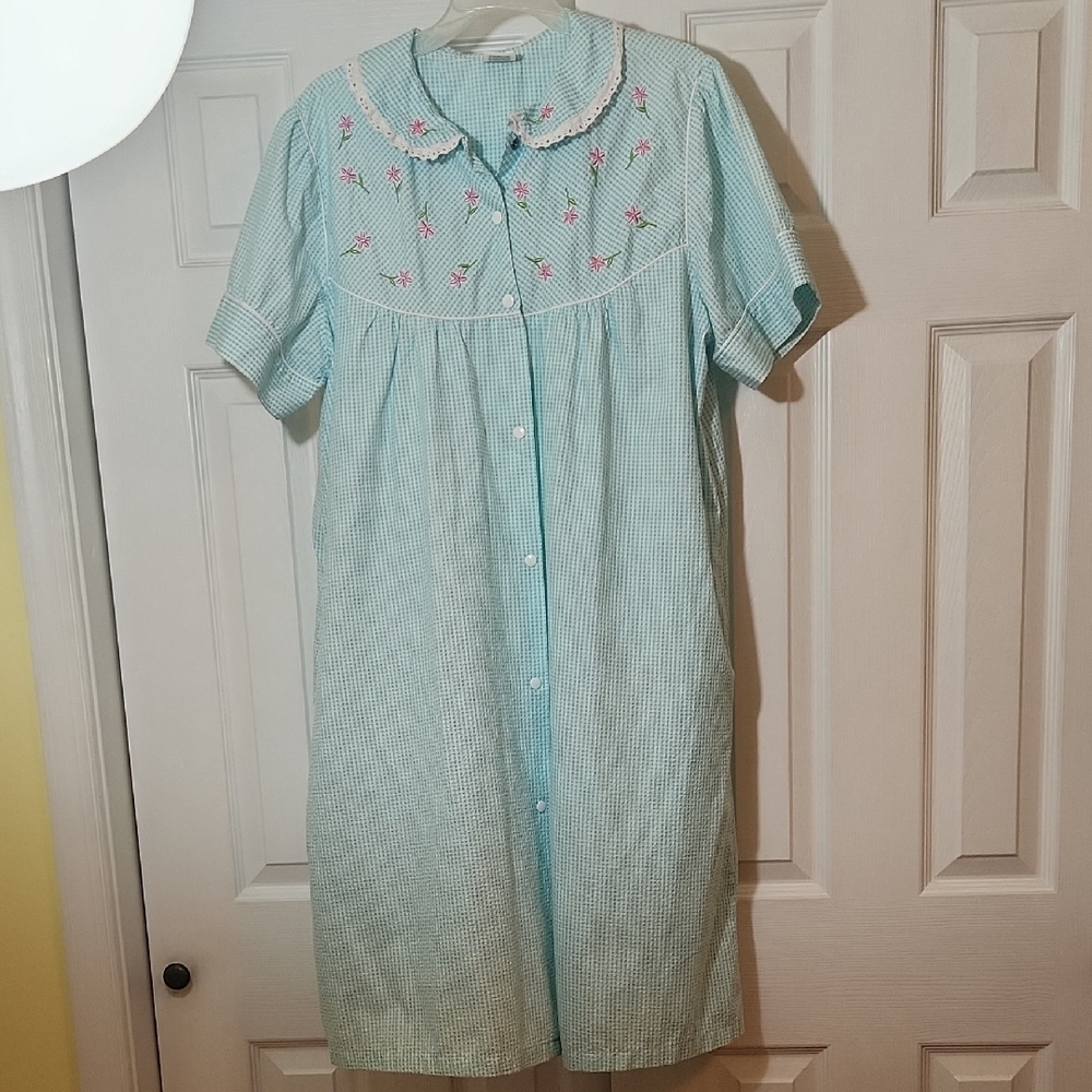 Premier Blue Checkered Dress with Pink Accents